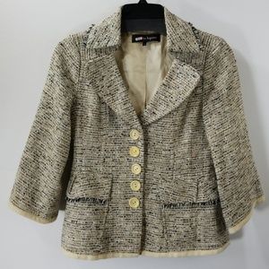 Nanette Lepore Tan Tweed Button Blazer Size 0